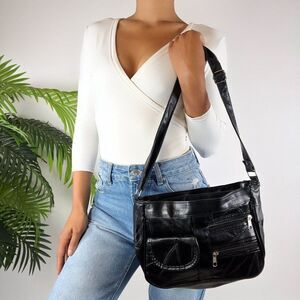 Vintage Y2K Black Indie Grunge Patchwork Shoulder Bag Casual Streetwear Purse